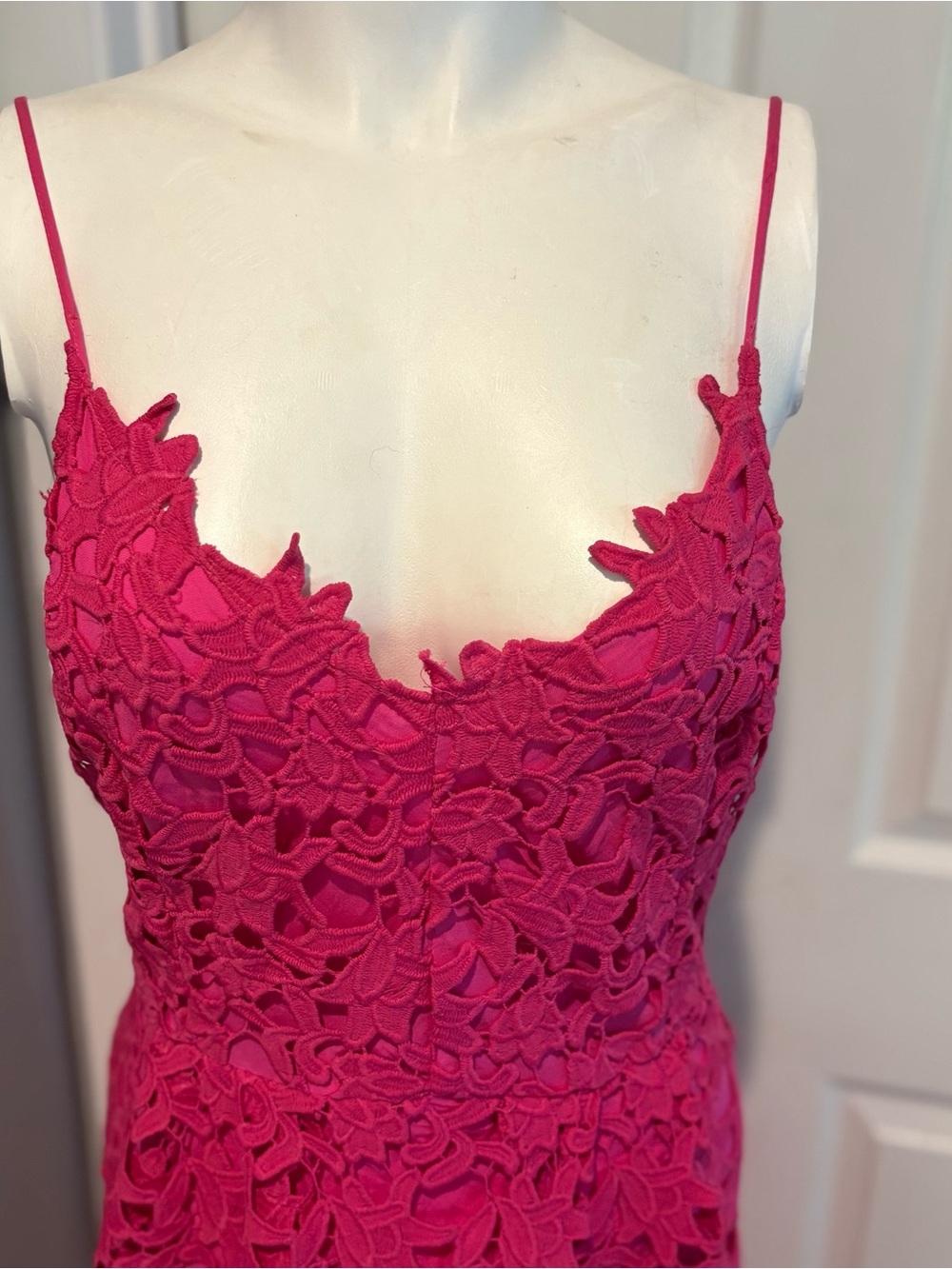 ENDLESS ROSE Women's Fuchsia Lace Midi Dress with Spaghetti Straps S/L - Picture 2 of 4